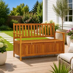 Sturdy 120cm Wooden Outdoor Storage Bench with Backrest