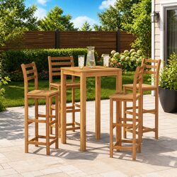Solid Acacia Wood Bar Stools Set of 4 Indoor Outdoor Seating Kitchen Dining