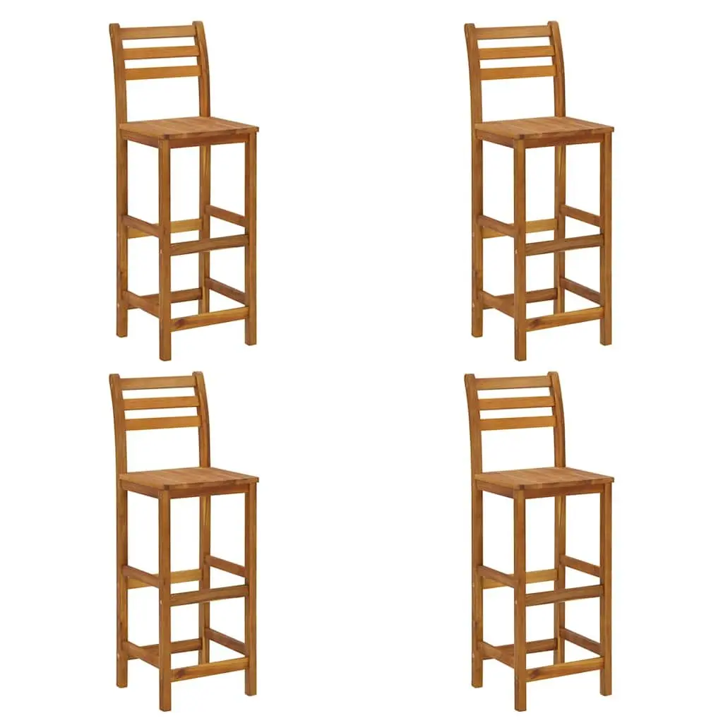 Set of 4 Sturdy Solid Acacia Wood Bar Stools