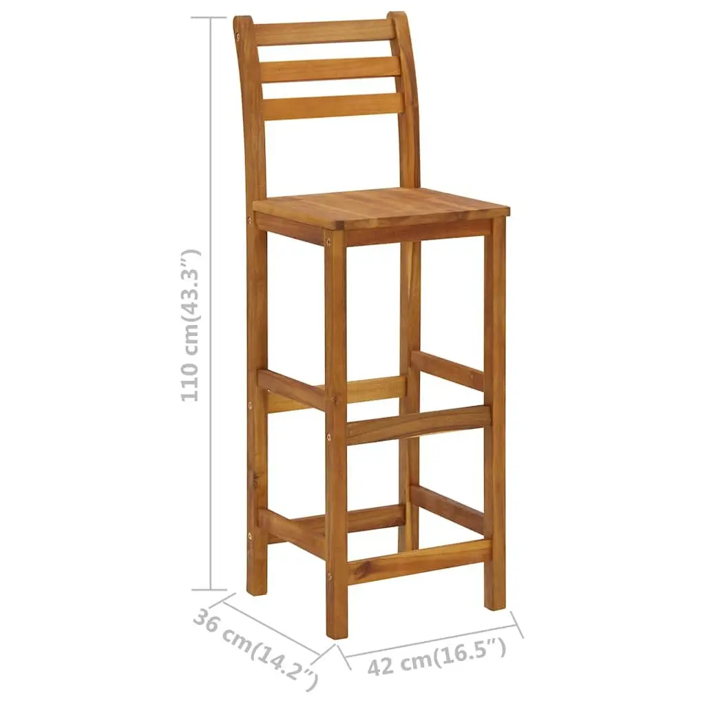 Set of 4 Sturdy Solid Acacia Wood Bar Stools
