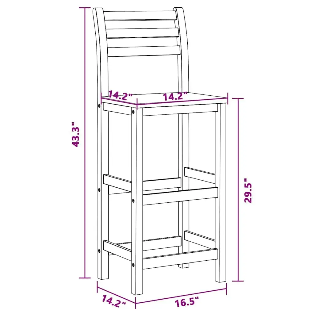 Set of 4 Sturdy Solid Acacia Wood Bar Stools