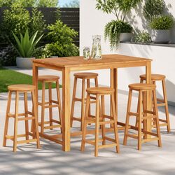 Durable Brown Acacia Wood Bar Stools Set of 6