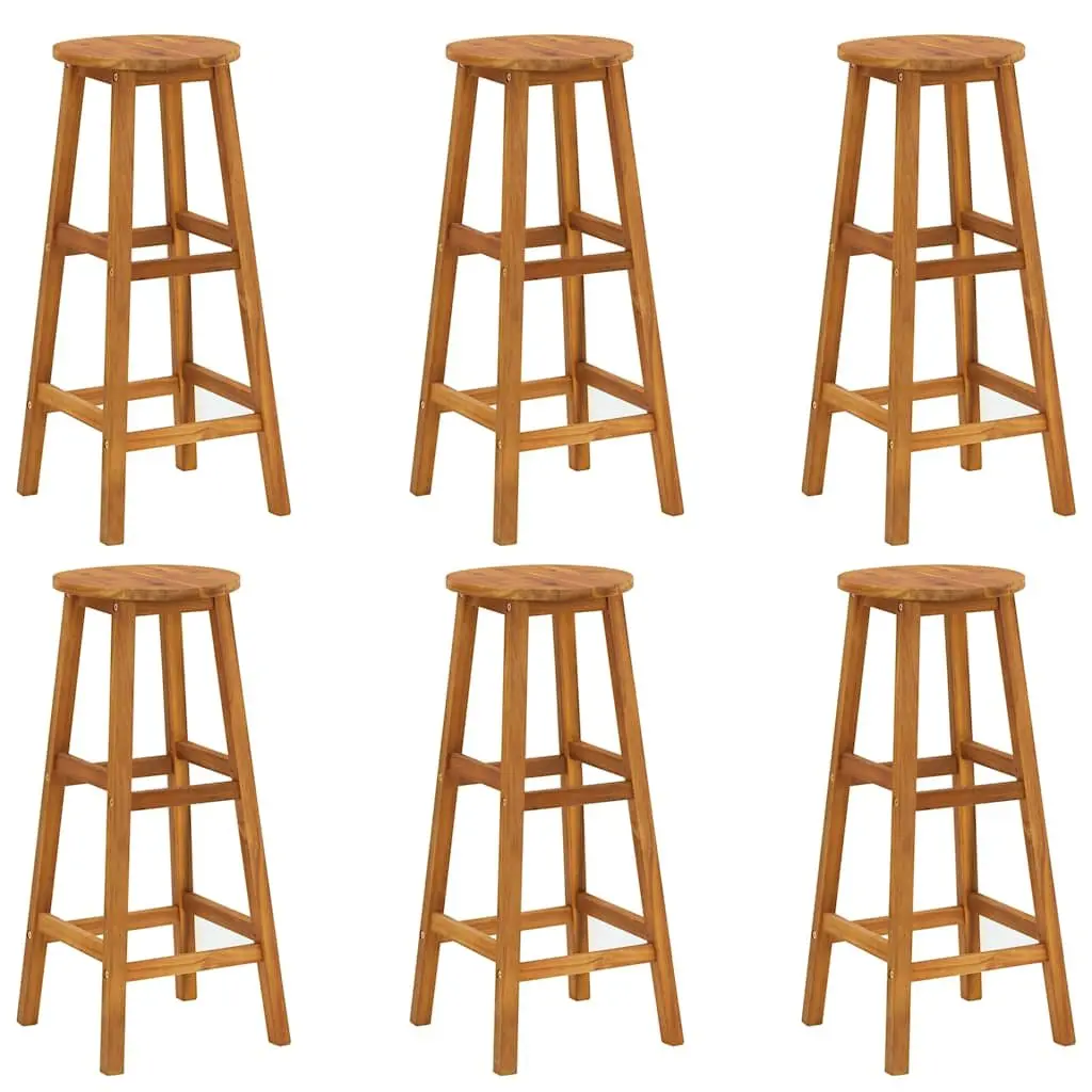 Brown Acacia Wood Bar Stools Set of 6