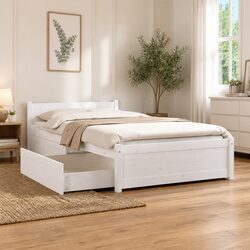 Sturdy White Bed Frame with Storage Drawers 90x190cm