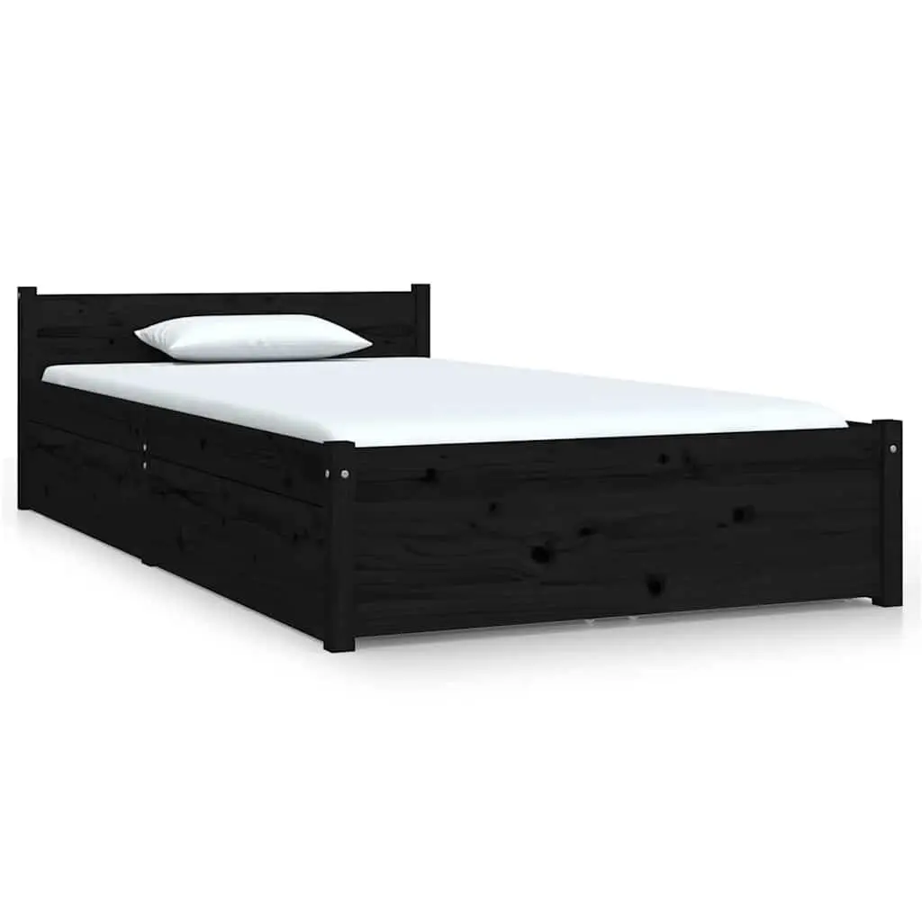 Bed Frame Solid Pine Wood 90x190 cm Black with Storage Drawers