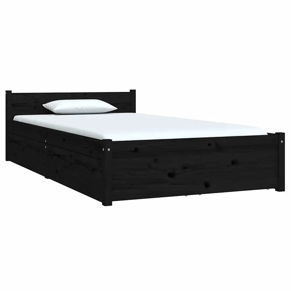 Bed Frame Solid Pine Wood 90x190 cm Black with Storage Drawers