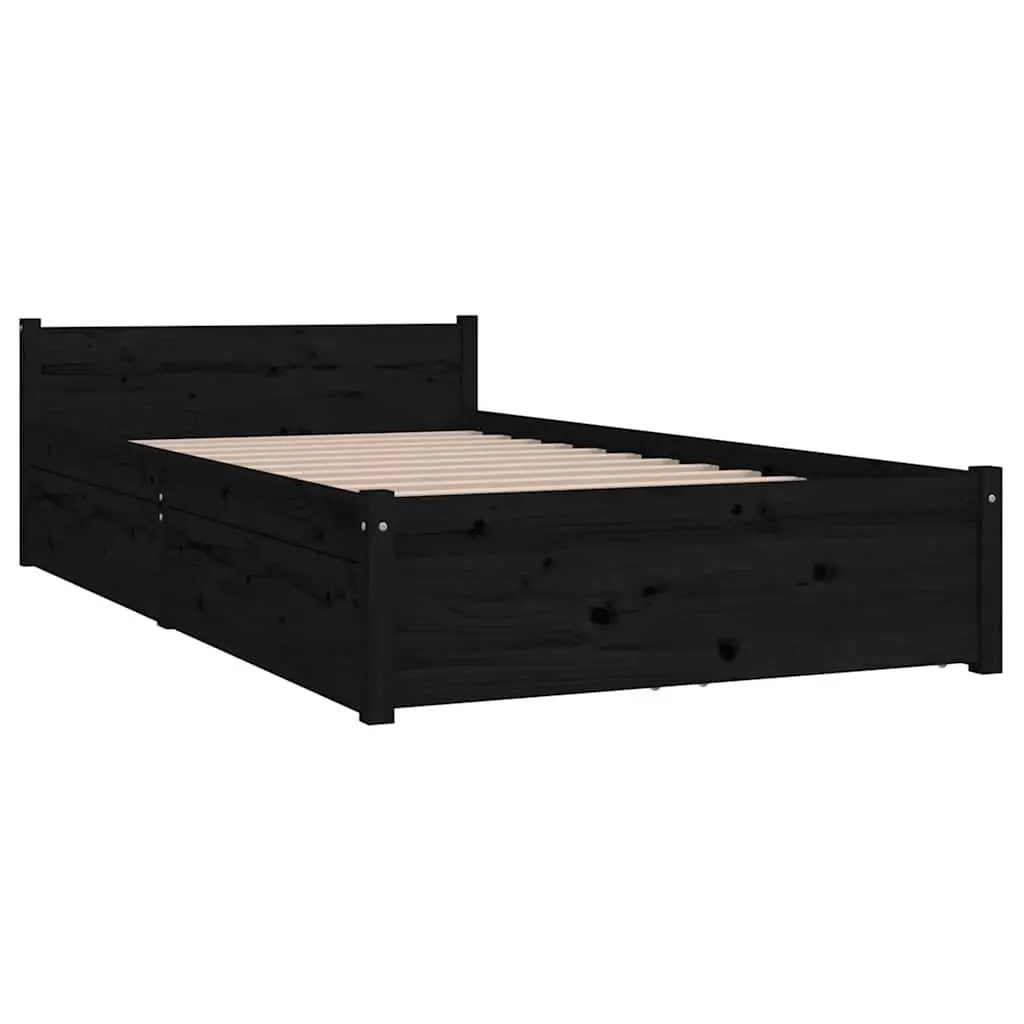 Bed Frame Solid Pine Wood 90x190 cm Black with Storage Drawers