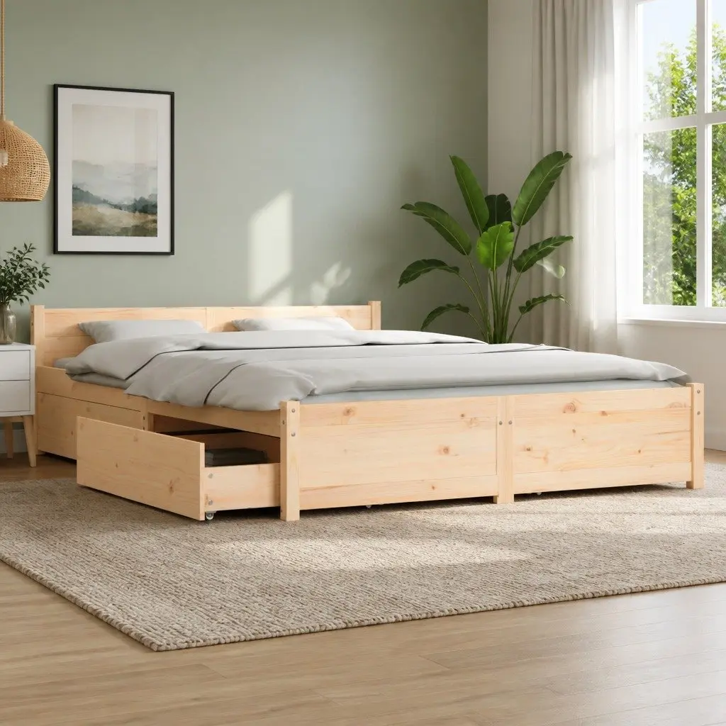 Wooden Bed Frame Solid Pine Wood 135x190cm Brown