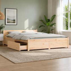Stylish Wooden Bed Frame with Storage Drawers 135x190cm