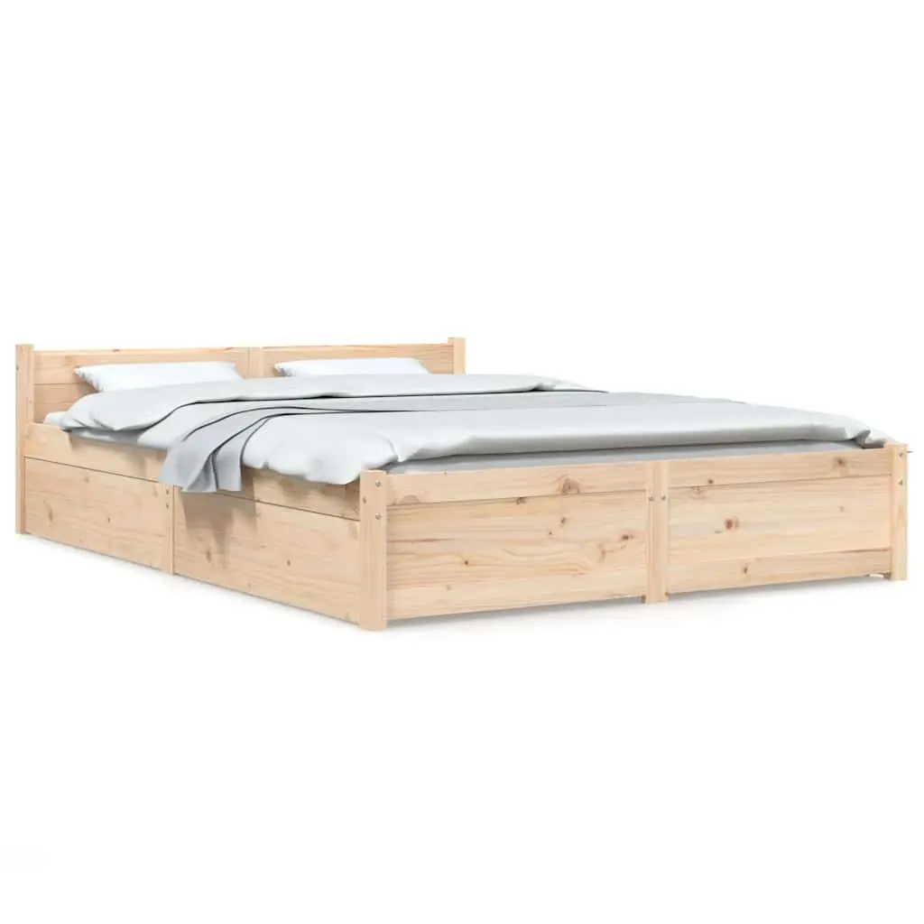 Wooden Bed Frame Solid Pine Wood 135x190cm Brown