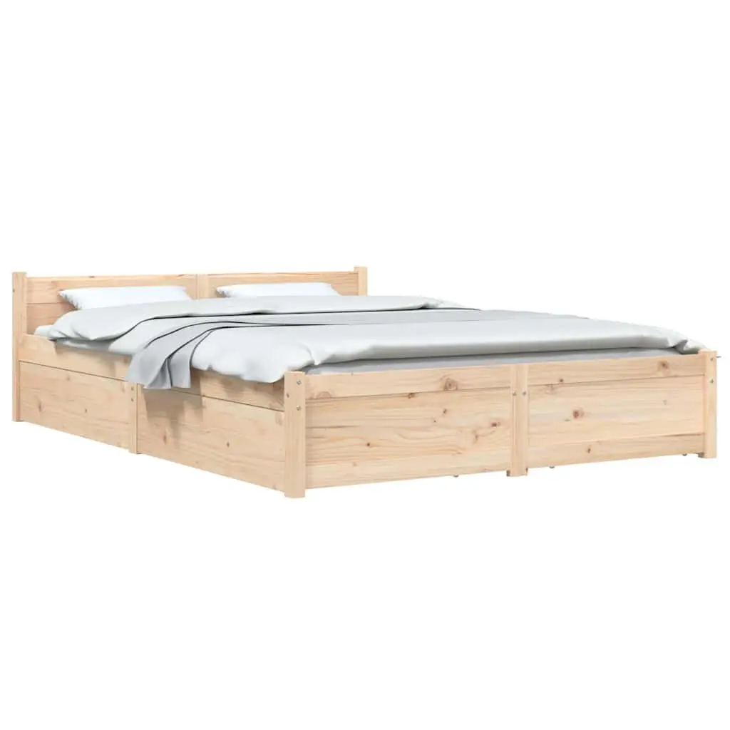 Wooden Bed Frame Solid Pine Wood 135x190cm Brown