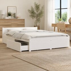 Stylish White Bed Frame with Storage Drawers 150x200 cm