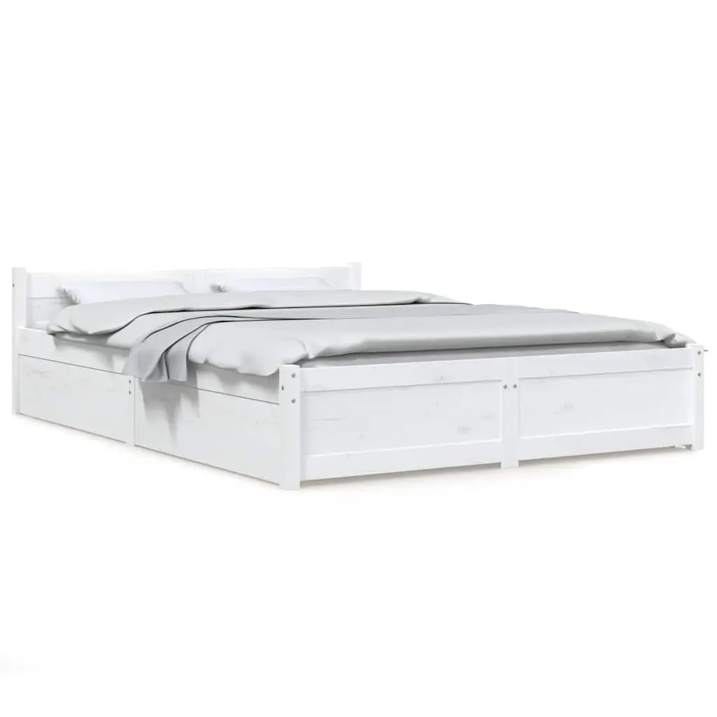 White Bed Frame with Storage Drawers 150x200 cm