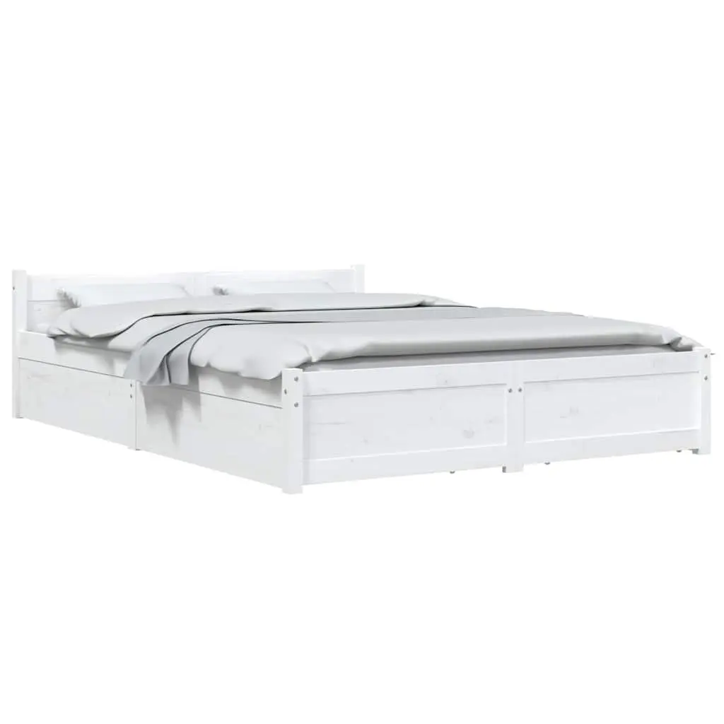 White Bed Frame with Storage Drawers 150x200 cm
