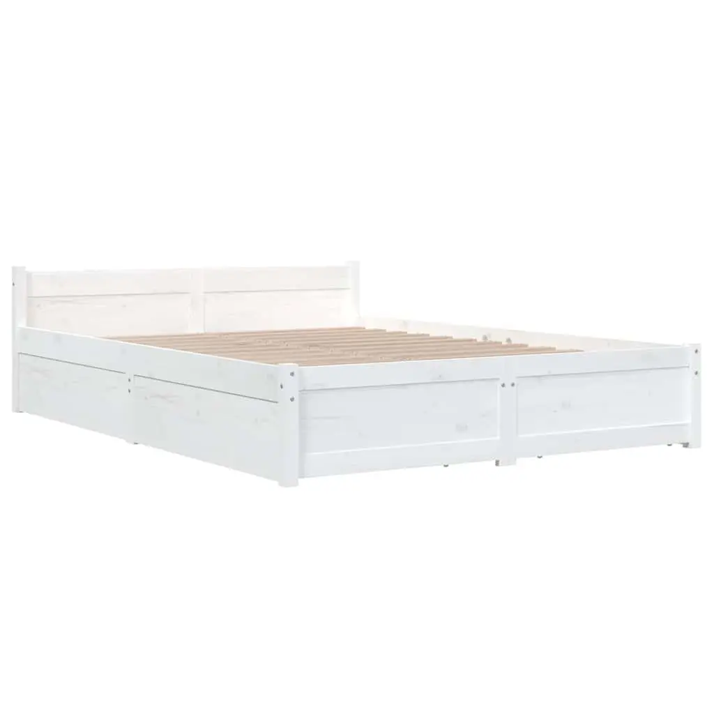 White Bed Frame with Storage Drawers 150x200 cm