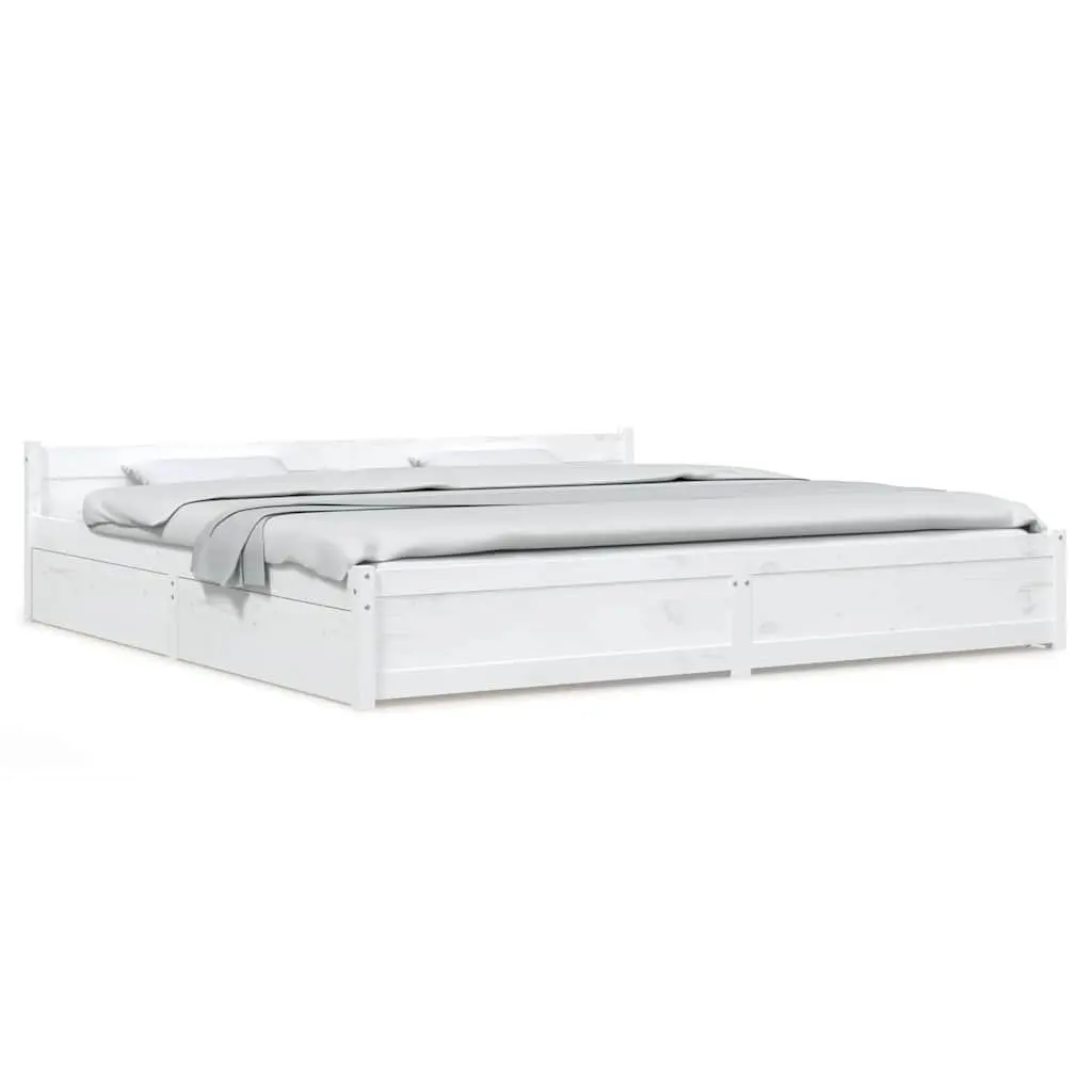 White King Bed Frame with Storage Drawers