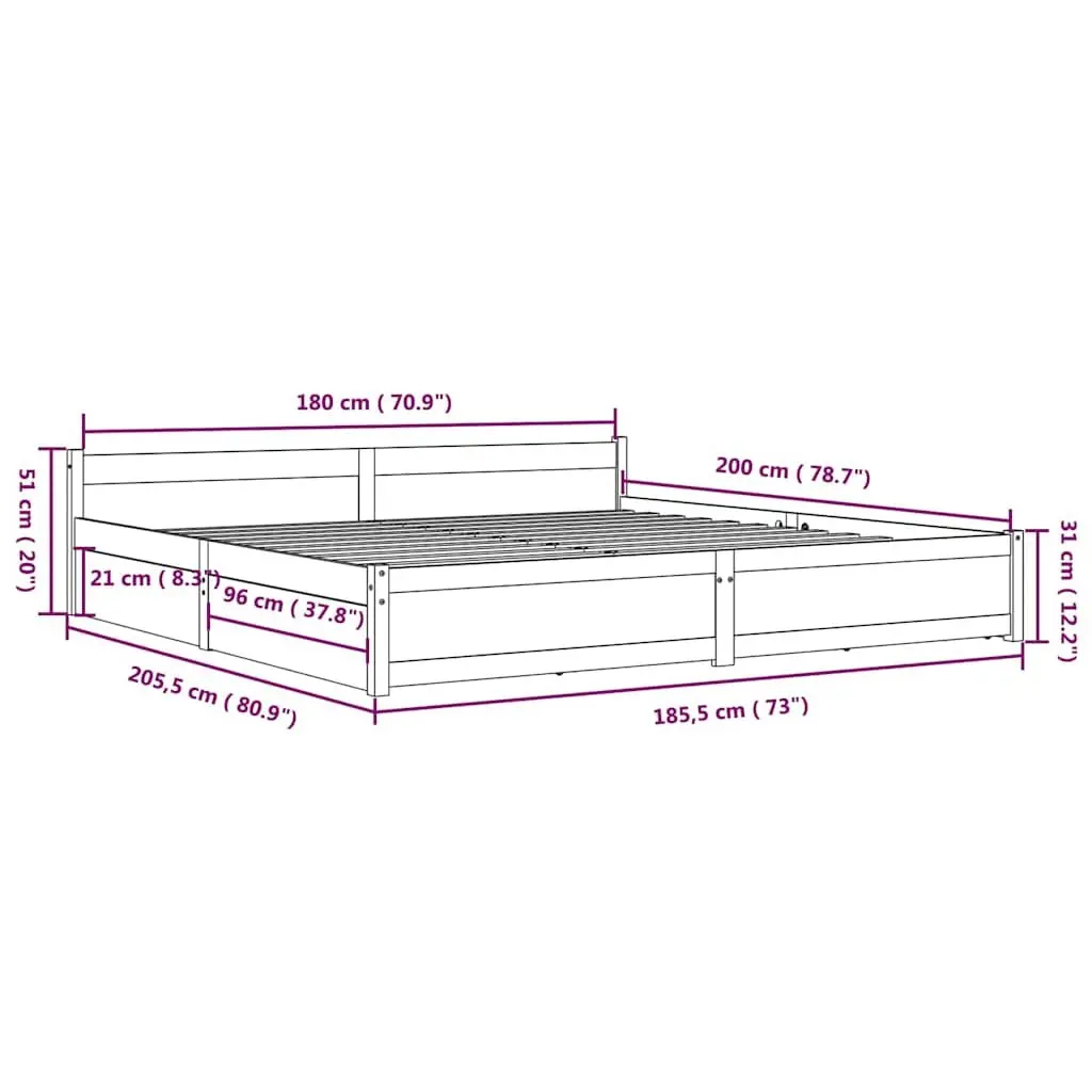 White King Bed Frame with Storage Drawers