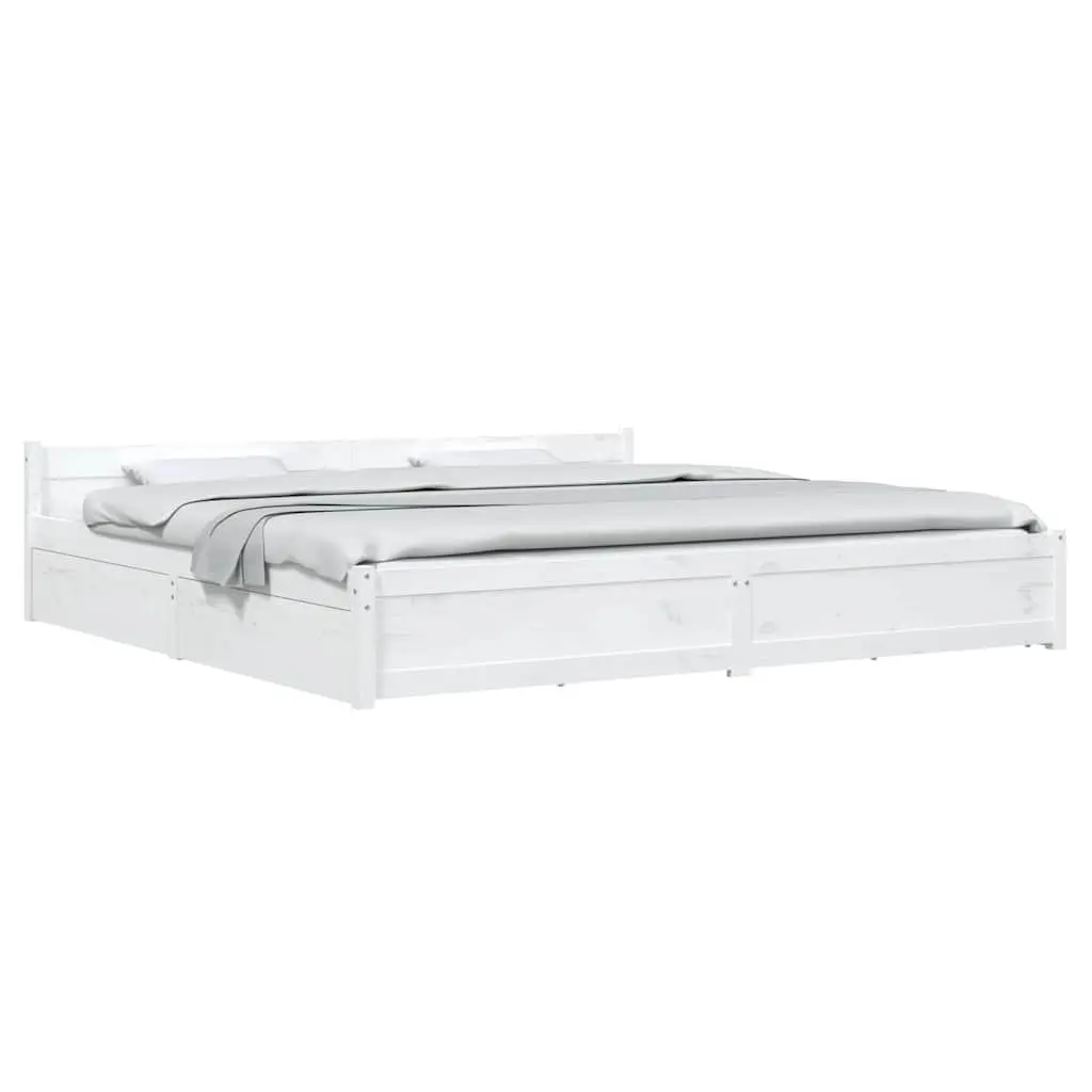 White King Bed Frame with Storage Drawers