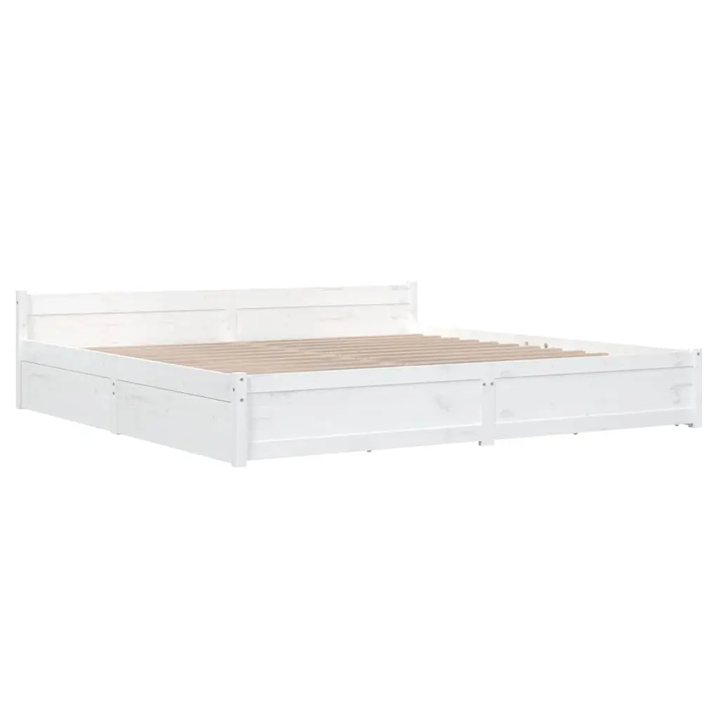 White King Bed Frame with Storage Drawers