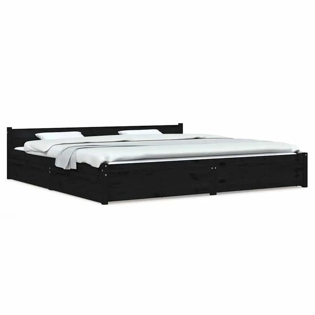 King Bed Frame with Storage Drawers, Black 183x203 cm