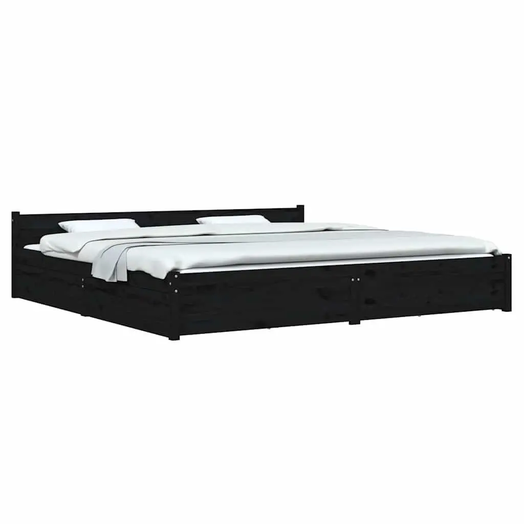 King Bed Frame with Storage Drawers, Black 183x203 cm