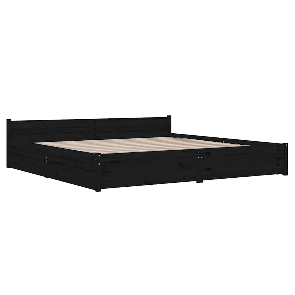 King Bed Frame with Storage Drawers, Black 183x203 cm