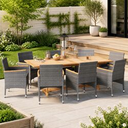 Premium 9 Piece Garden Dining Set with Cushions Grey