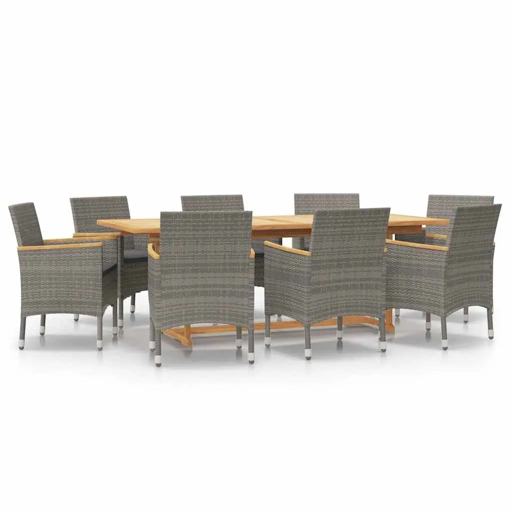Garden Dining Set Solid Acacia Wood 9 Piece Outdoor Furniture Table Chairs with Cushions Grey