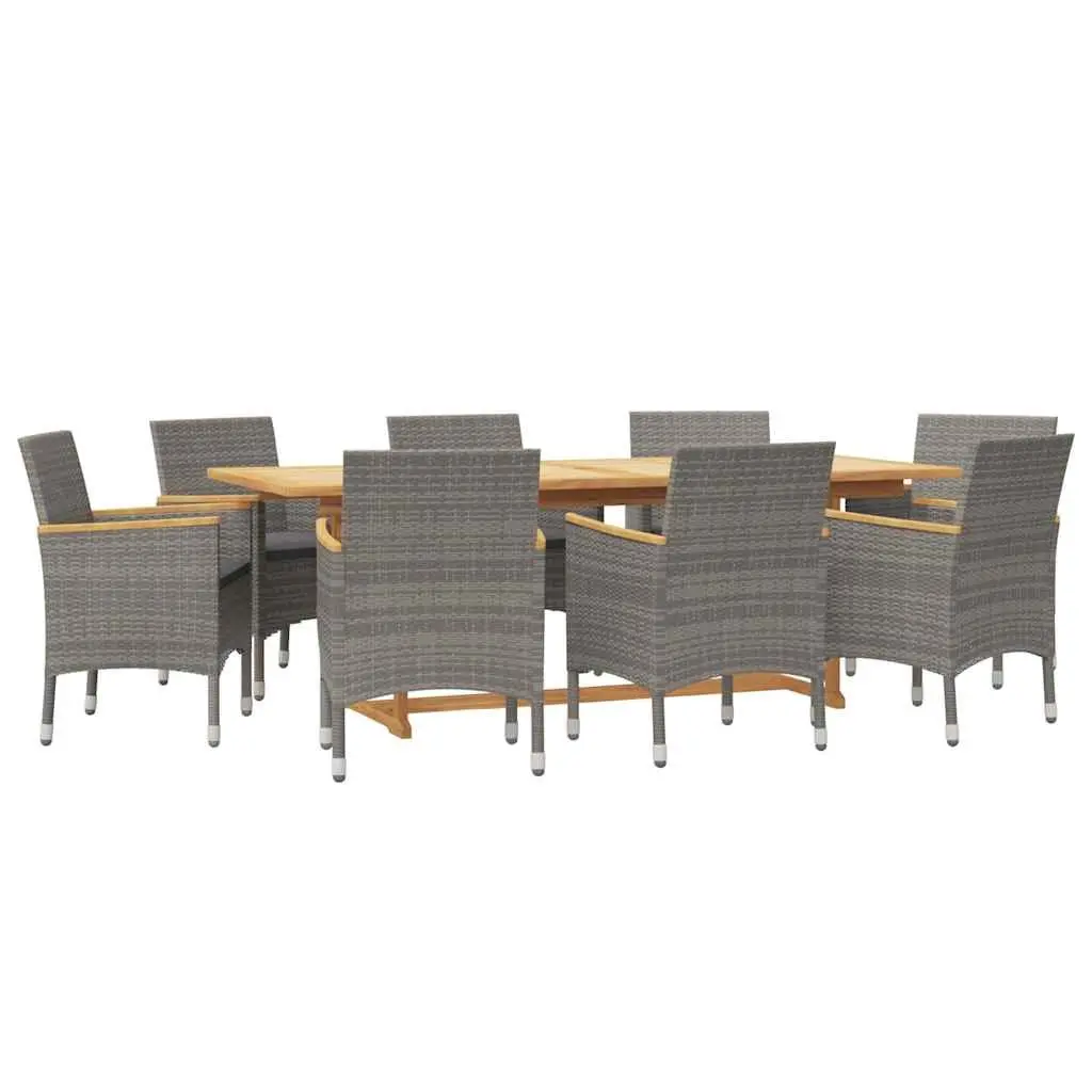 Garden Dining Set Solid Acacia Wood 9 Piece Outdoor Furniture Table Chairs with Cushions Grey