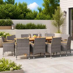 11-Piece Acacia Wood Garden Dining Set with Grey Cushions