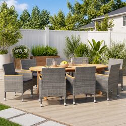 Sturdy 9-Piece Garden Dining Set with Acacia Wood Chairs