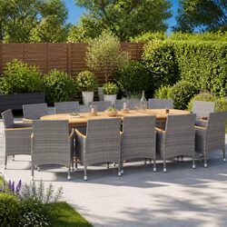 Grey 13-Piece Outdoor Acacia Wood Dining Set with Cushions