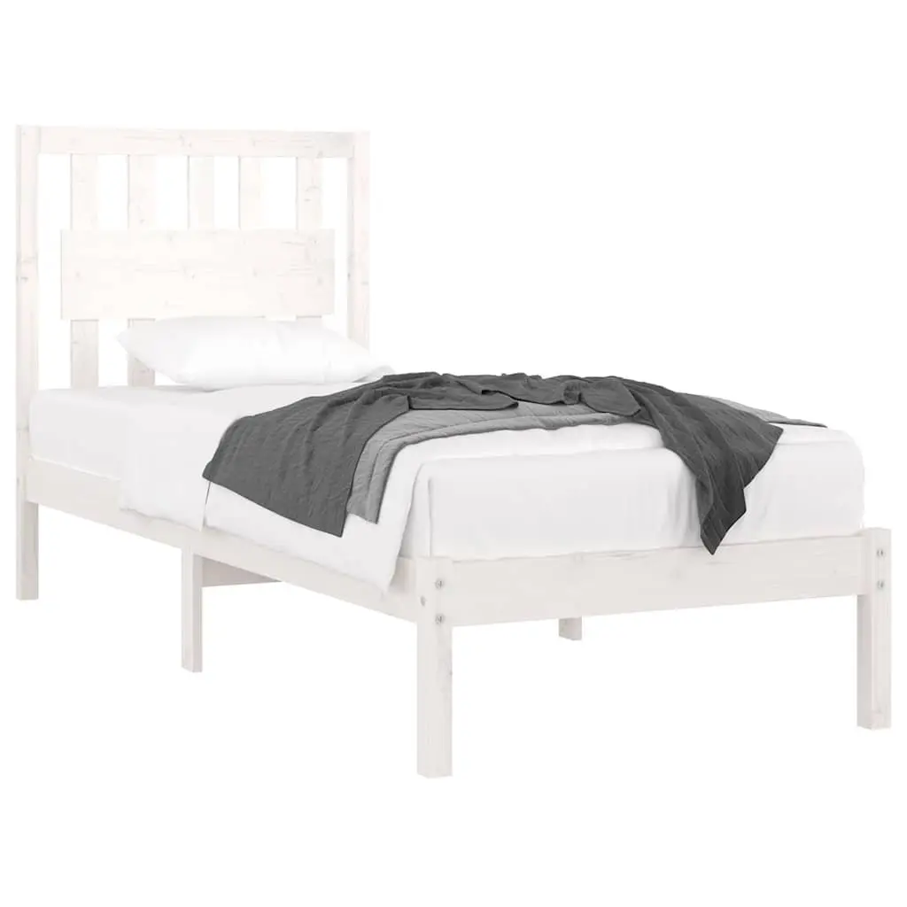 White Solid Pine Wooden Bed Frame with Headboard 90x190 cm