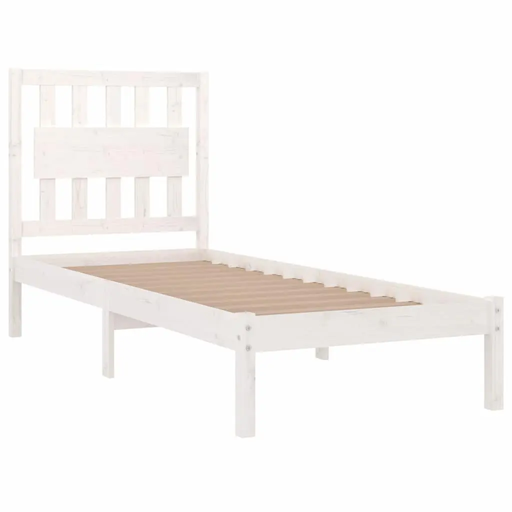 White Solid Pine Wooden Bed Frame with Headboard 90x190 cm