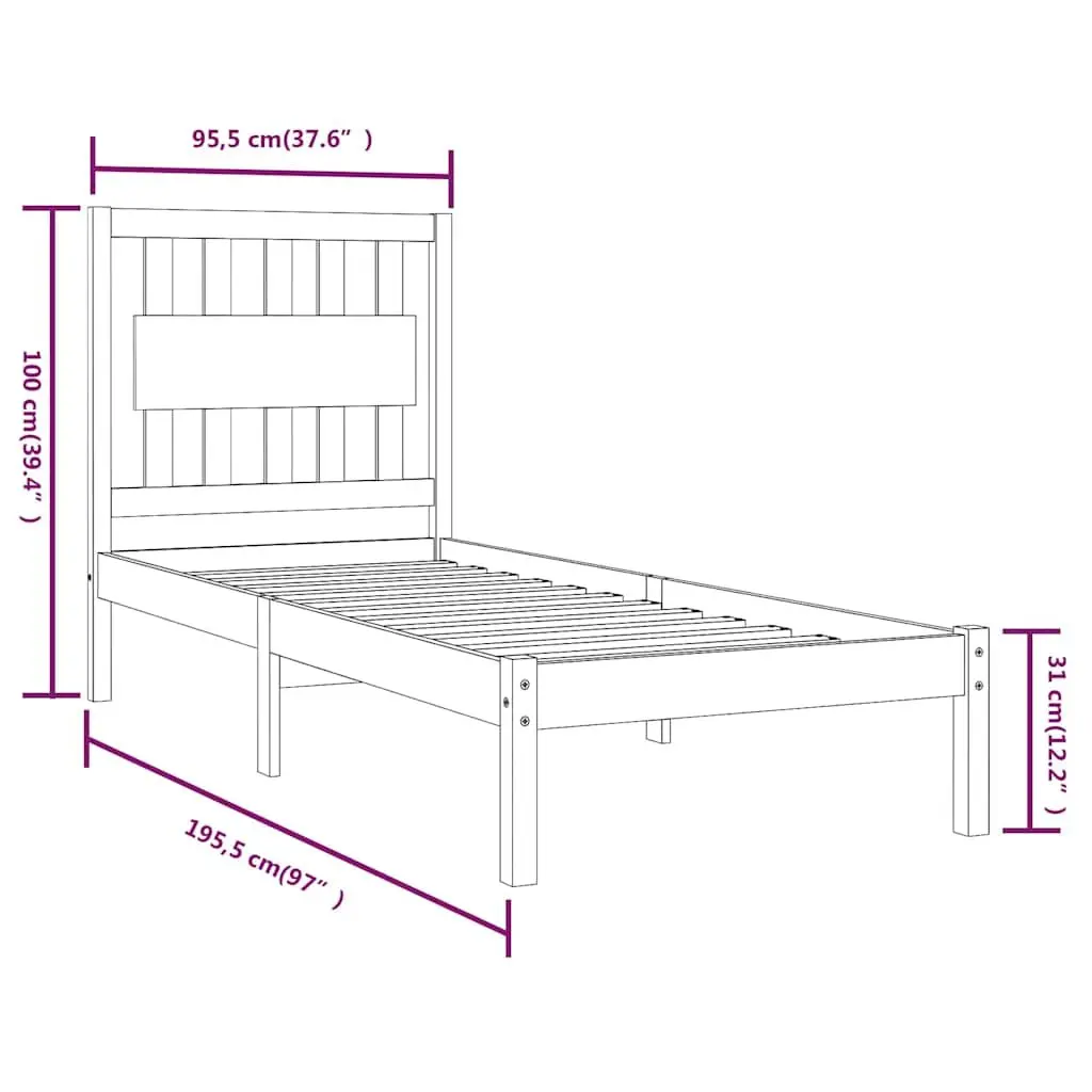 White Solid Pine Wooden Bed Frame with Headboard 90x190 cm