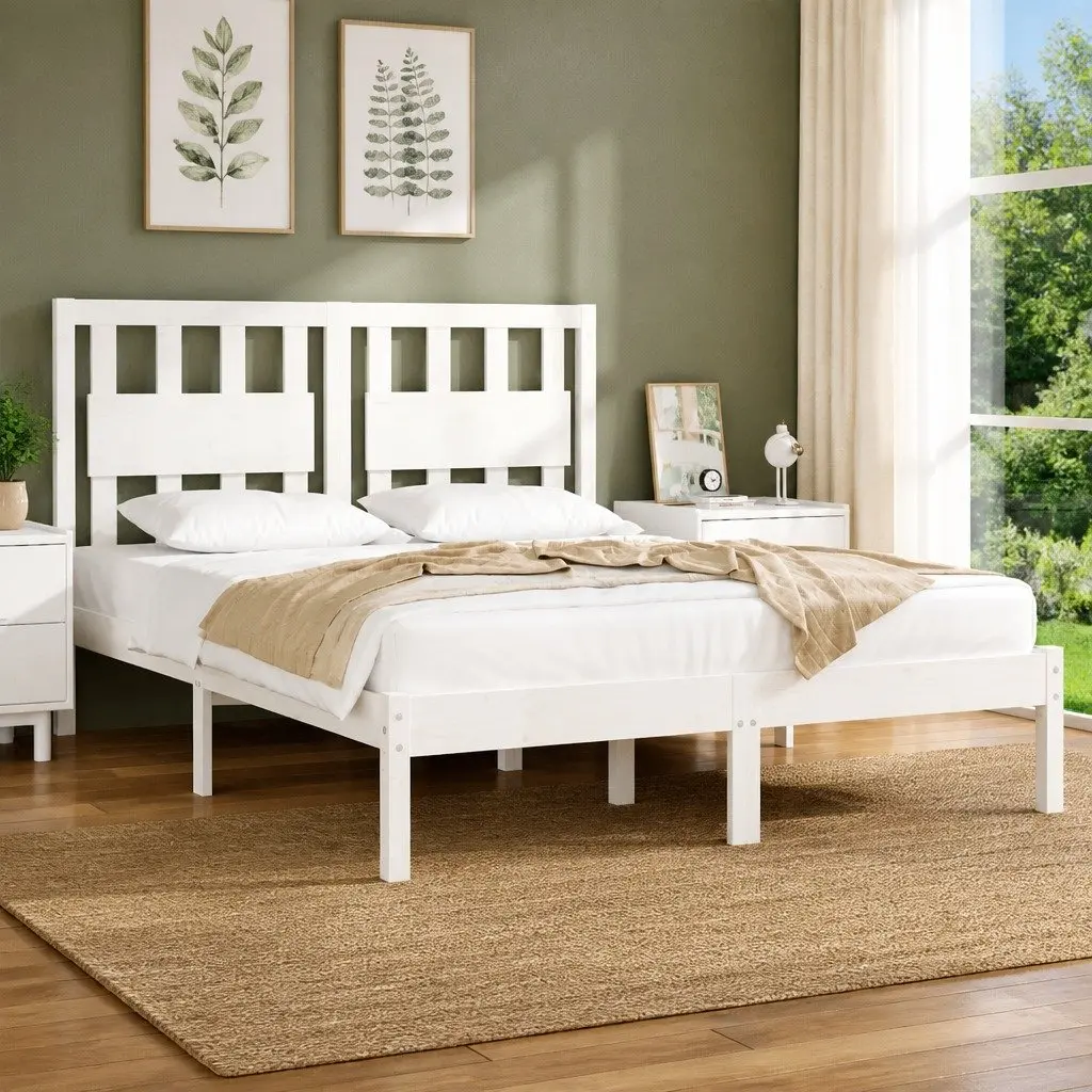 White Solid Wood Bed Frame 135x190 cm