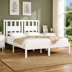 Durable White Solid Wood Bed Frame 135x190 cm