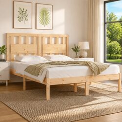 Solid Pine Wood Bed Frame with Rustic Headboard 150x200 cm