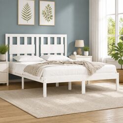 Solid Wood King Bed Frame 183x203 cm White with Headboard