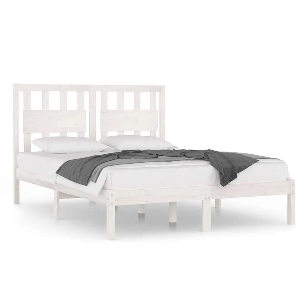 Solid Wood King Bed Frame 183x203 cm White with Headboard