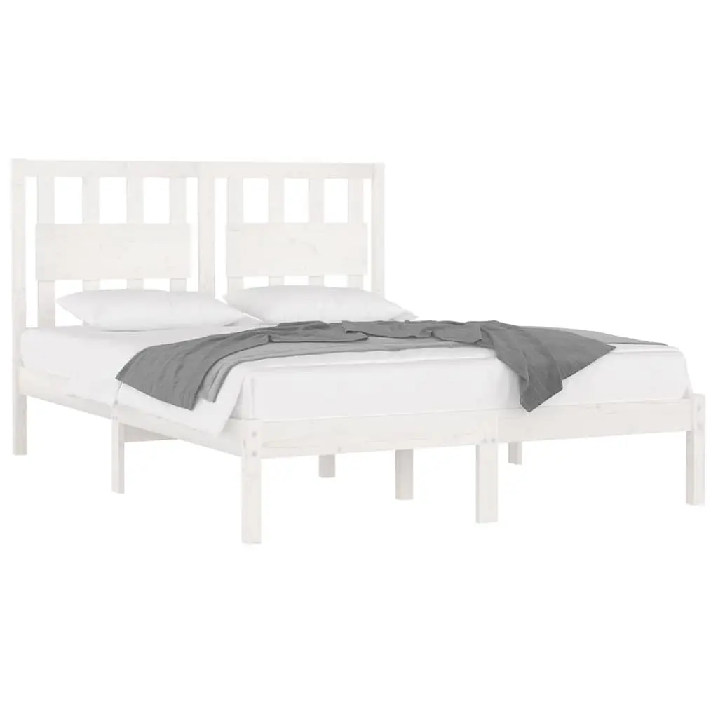 Solid Wood King Bed Frame 183x203 cm White with Headboard