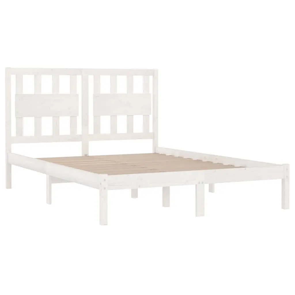 Solid Wood King Bed Frame 183x203 cm White with Headboard