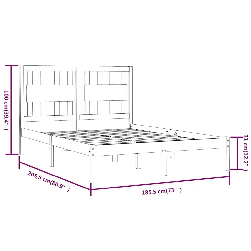 Solid Wood King Bed Frame 183x203 cm White with Headboard