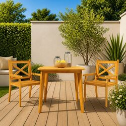 Sturdy 85x85x75cm Brown Outdoor Dining Table in Acacia