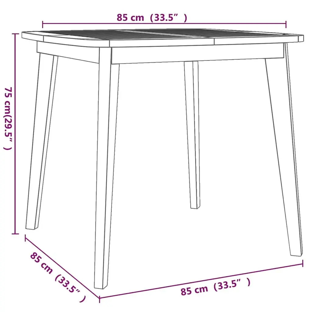 Garden Table Solid Acacia Wood 85x85x75cm Brown Slatted Top