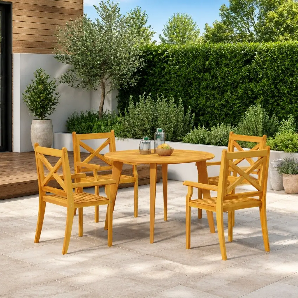 Round Solid Acacia Wood Garden Table Ø110x75 cm