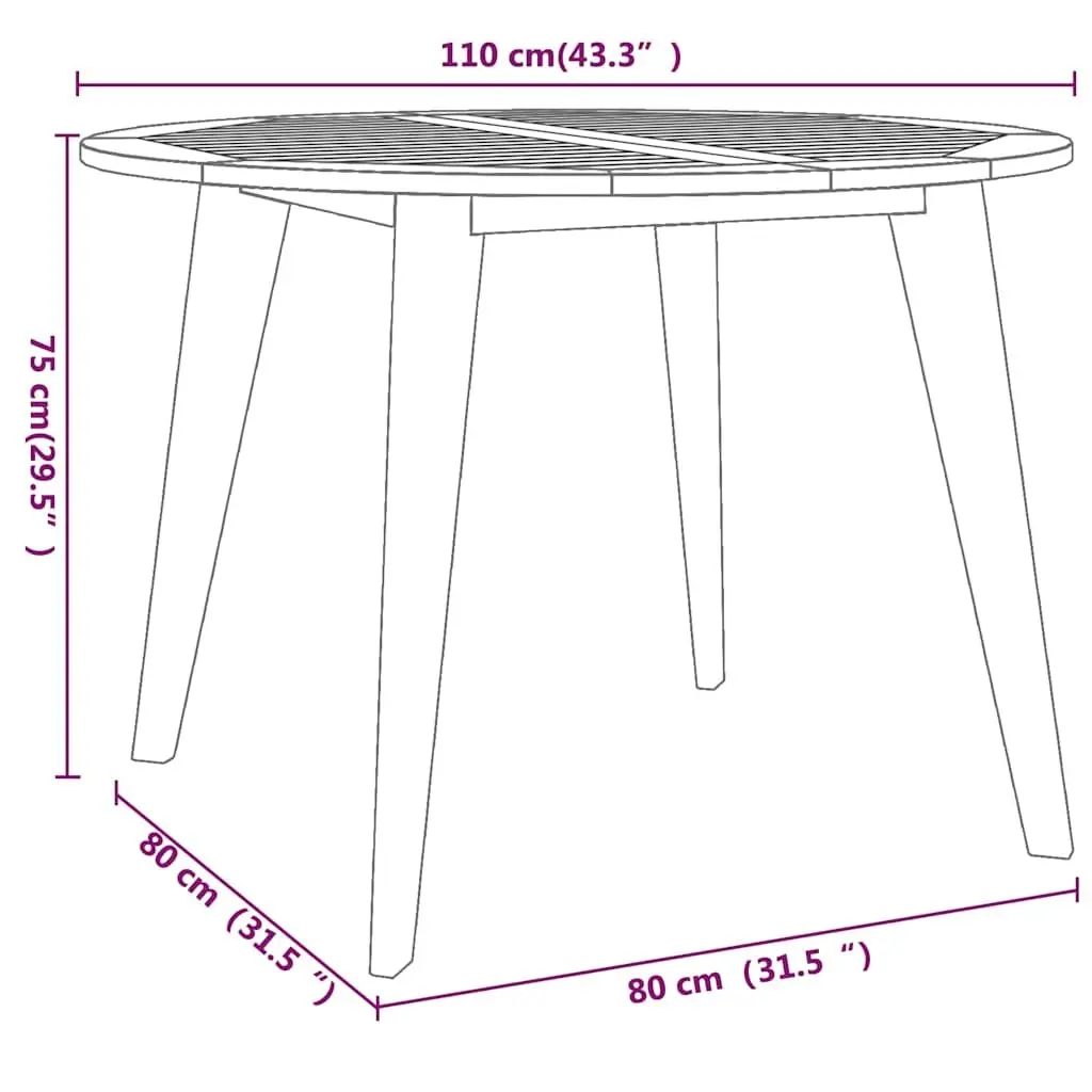 Round Solid Acacia Wood Garden Table Ø110x75 cm