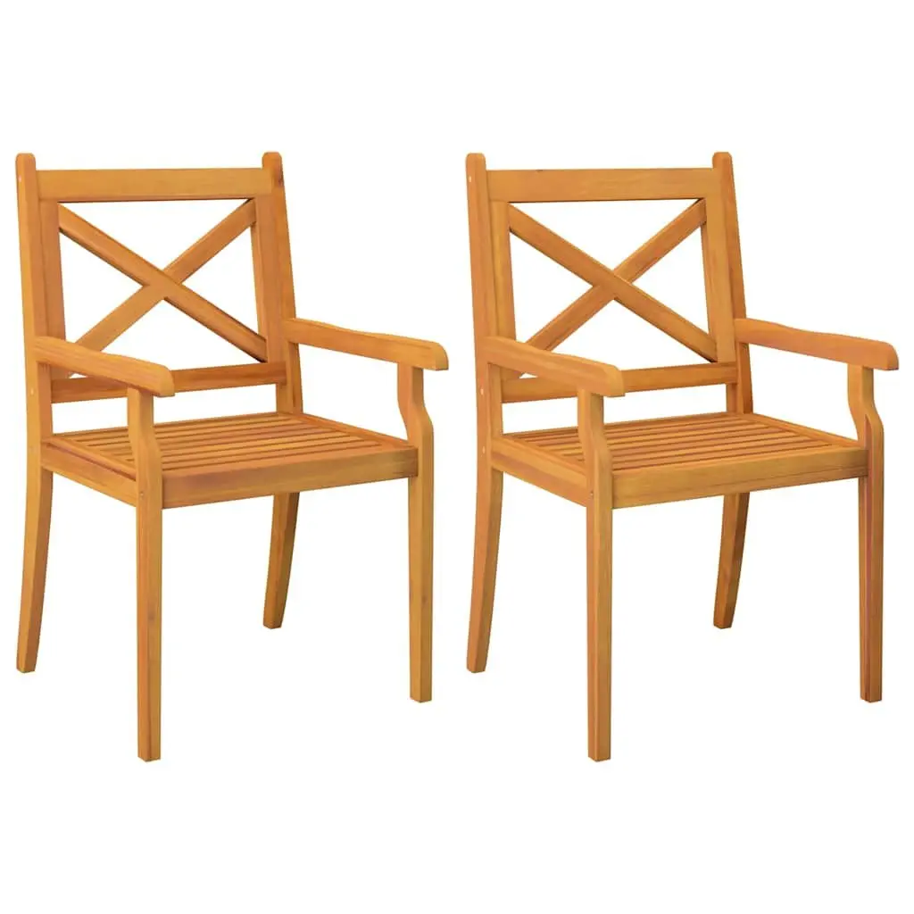 Outdoor Dining Chairs Solid Acacia Wood Brown 2 Piece