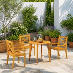 Solid Wood Outdoor Dining Chairs Set of 3 with Armrests