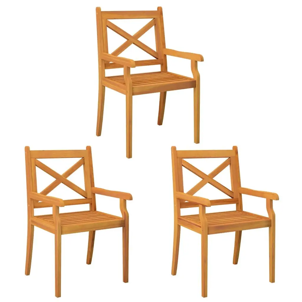 Solid Wood Outdoor Dining Chairs Set of 3 with Armrests